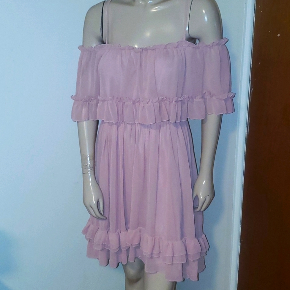Blush Pink Ruffle Off Shoulder Dress